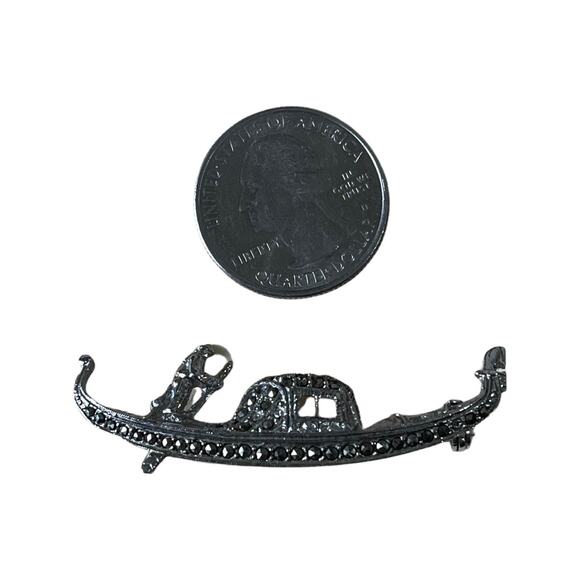 Vintage Sterling Silver Marcasite Boat Brooch, Vintage Silver Pin - Picture 4 of 7